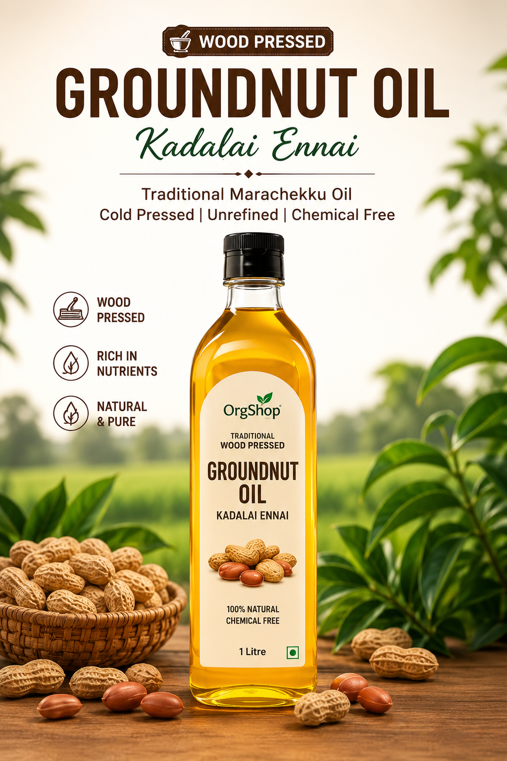 Wood Pressed Groundnut Oil (Kadalai Ennai)